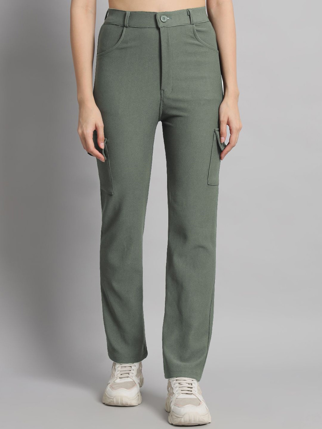 The Roadster Lifestyle Co Women Straight-Fit Regular Trousers, Olive