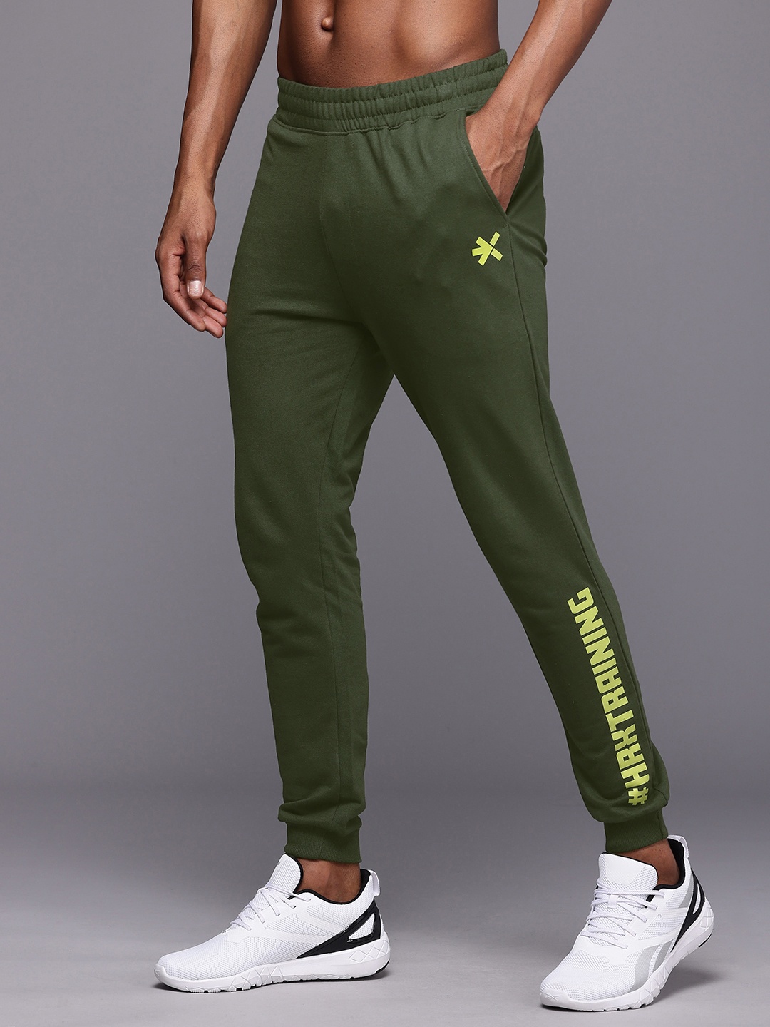 

HRX by Hrithik Roshan Typography Printed Anti Odour Slim Fit Joggers, Olive