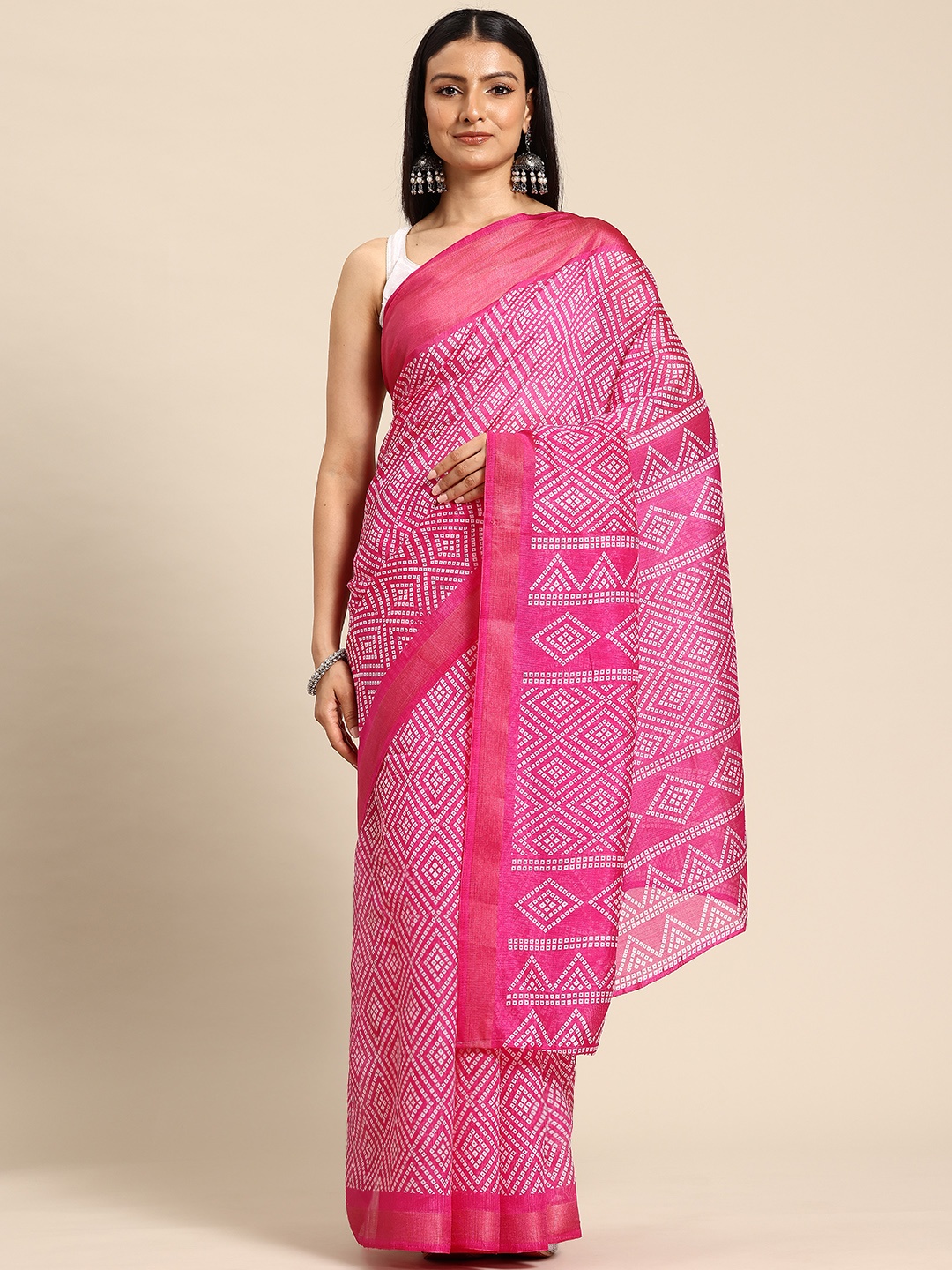 

HERE&NOW Bandhani Printed Zari Saree, Pink
