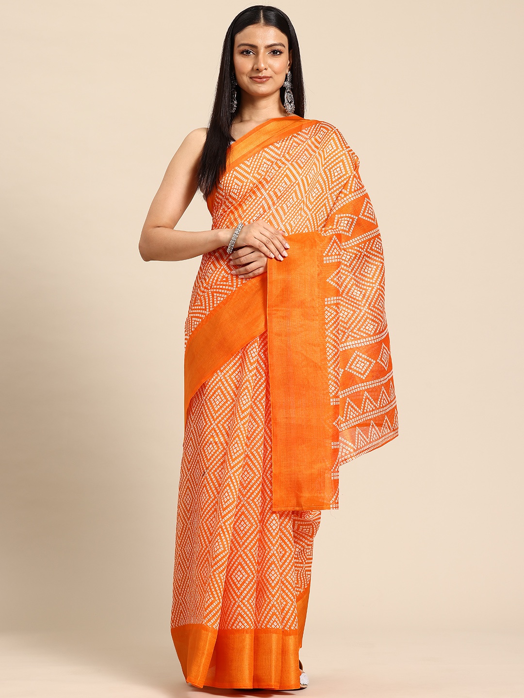 

HERE&NOW Bandhani Zari Bandhani Saree, Orange