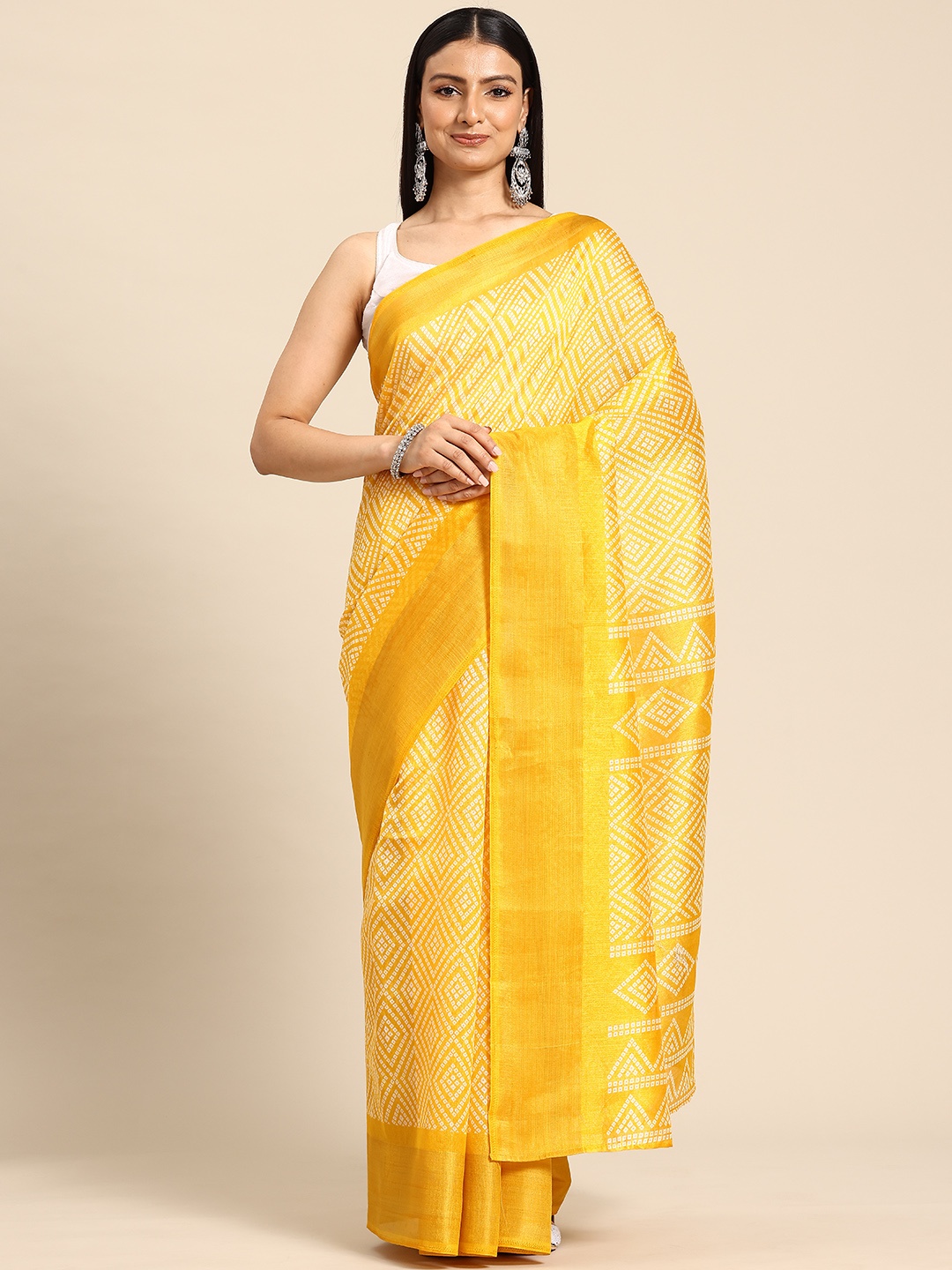 

HERE&NOW Bandhani Printed Zari Saree, Yellow