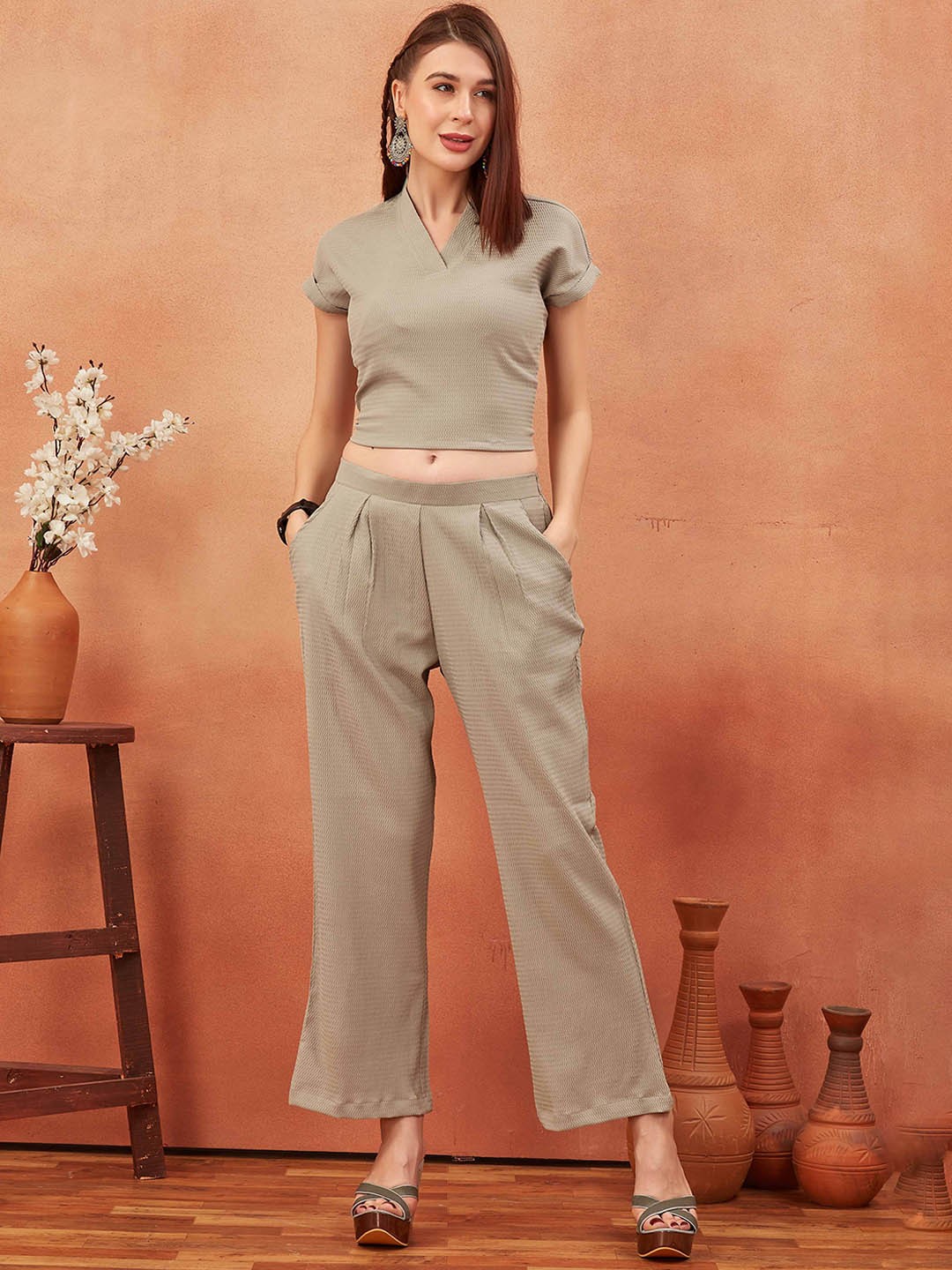 

PSBT Quality on way Solid Top With Trouser Co-Ords, Grey