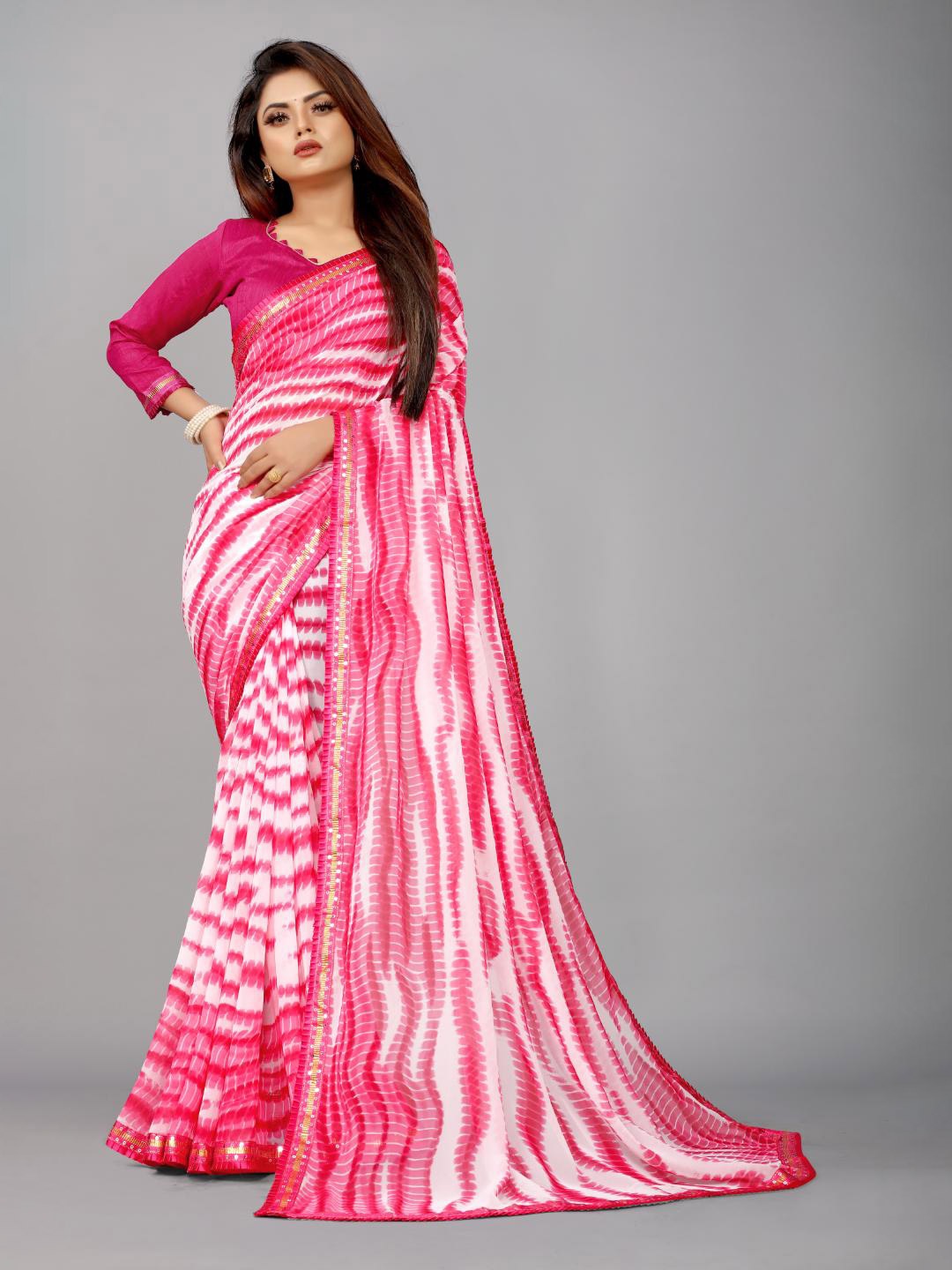 

SM TRENDZ Shibori Printed Cotton Silk Party Saree, Pink