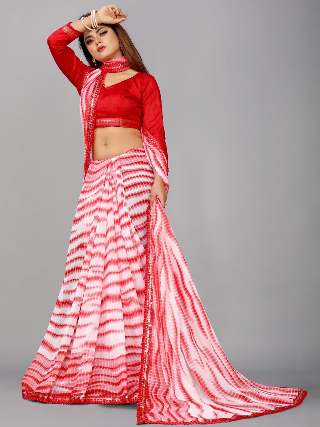 

SM TRENDZ Shibori Printed Cotton Silk Party Saree, Red