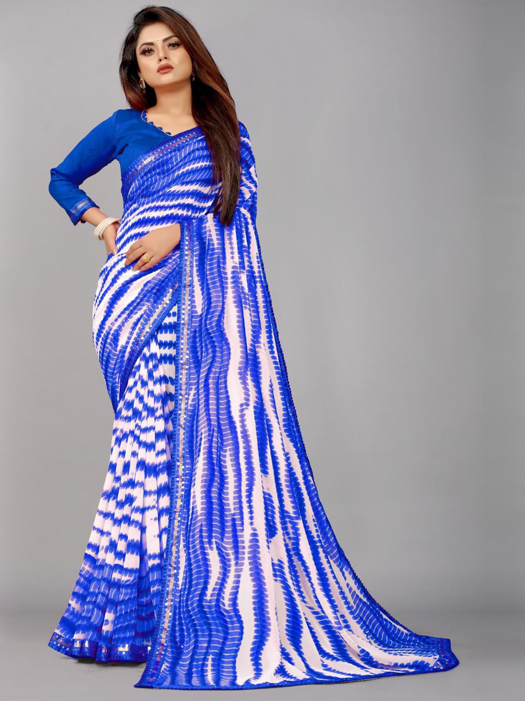 

SM TRENDZ Shibori Printed Party Saree, Blue
