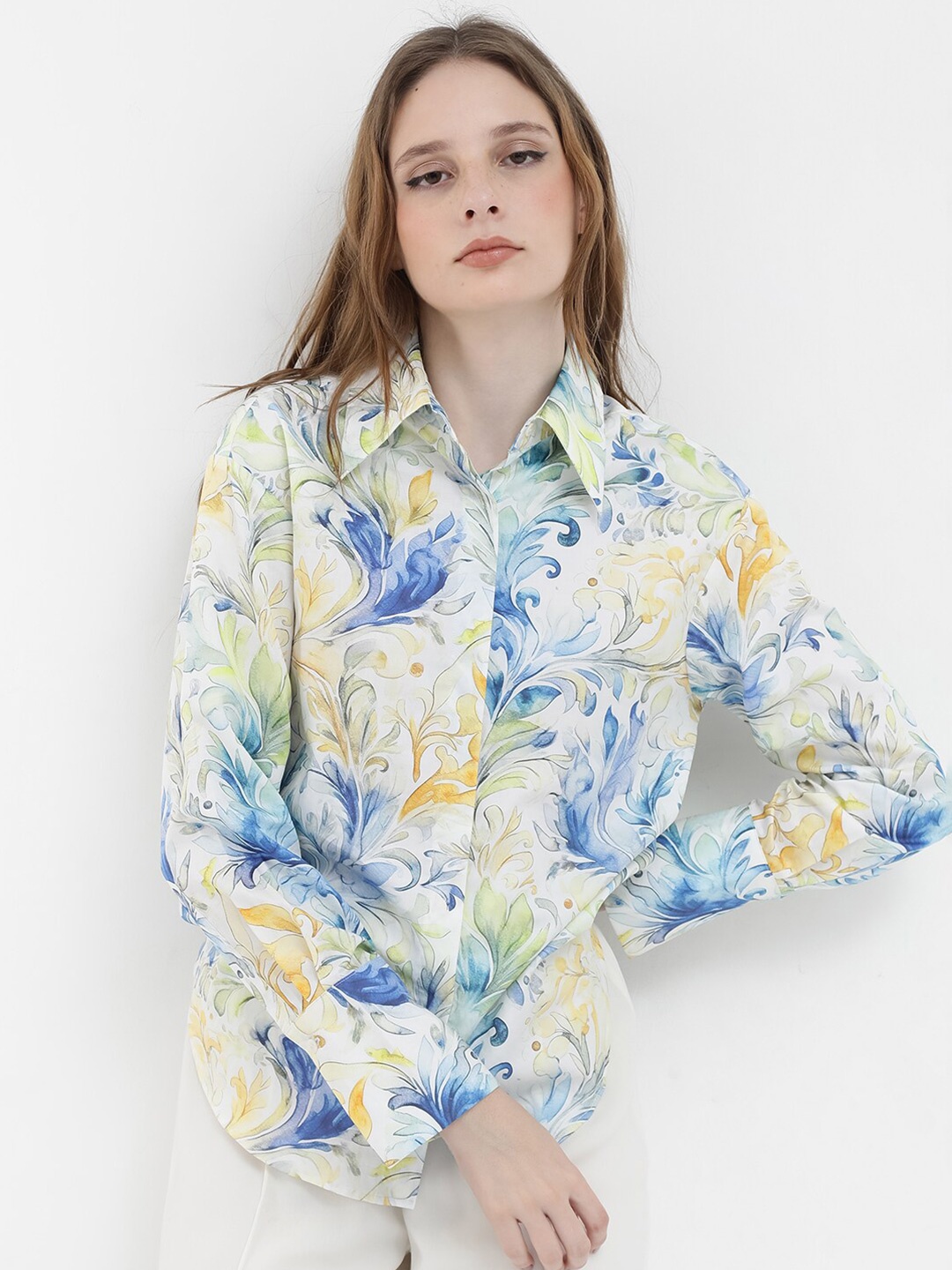 

RAREISM Floral Print Cotton Shirt Style Top, White