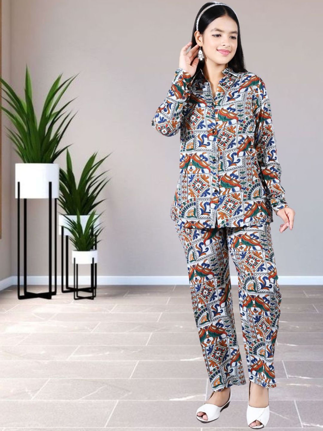 

BAESD Printed Shirt & Palazzo Clothing Set, White