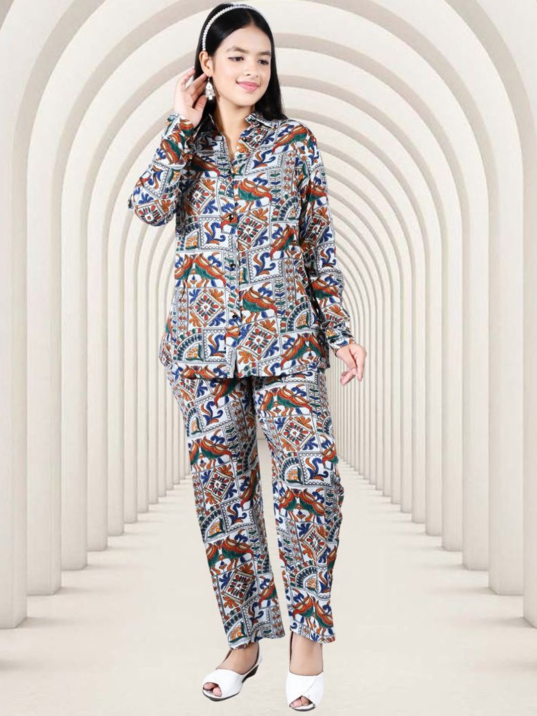 

BAESD Printed Shirt & Palazzo Clothing Set, White