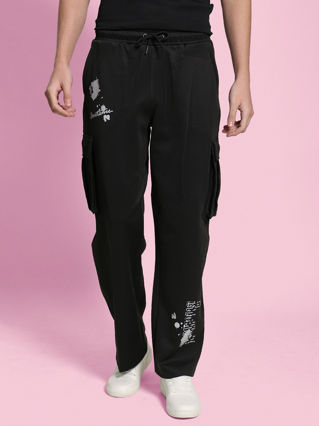 

Bene Kleed Men Printed Plated Interlock Relaxed FitTrousers, Black