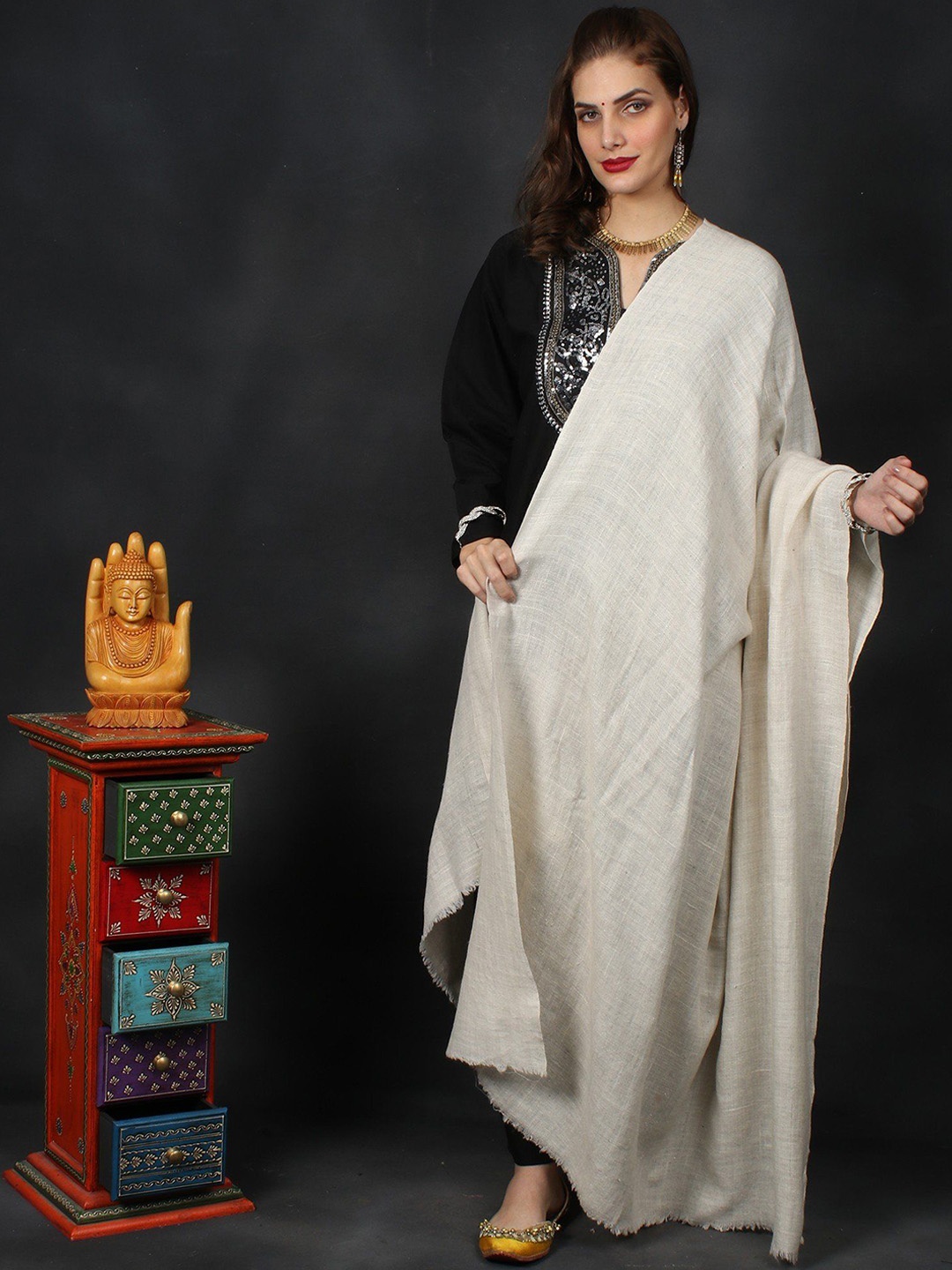 

Exotic India Women Pashmina Shawl, White