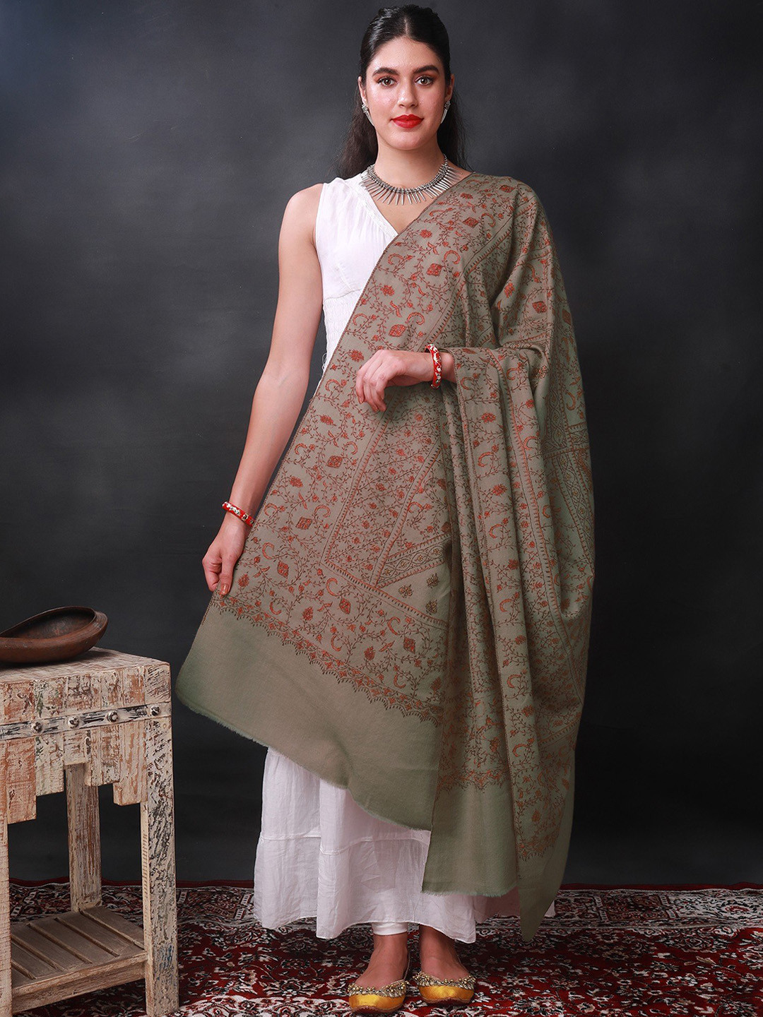 

Exotic India Women Printed Shawl, Brown