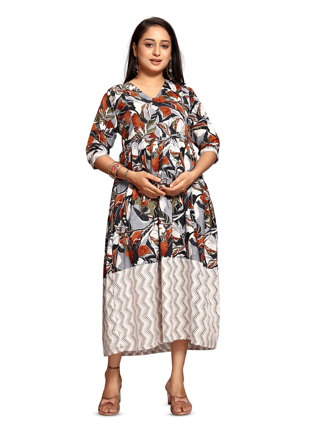 

SKY FAB Women Midi A-Line Maternity Dress, White