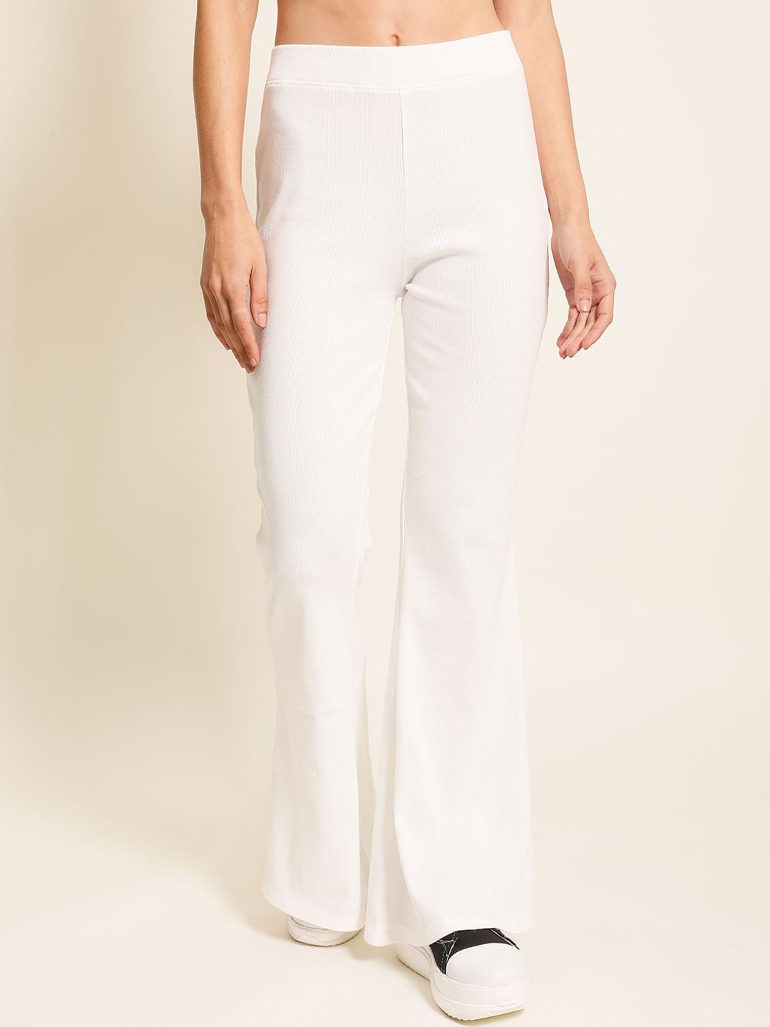 

Bene Kleed Women Ribbed High Rise Skinny Fit Trousers, Off white
