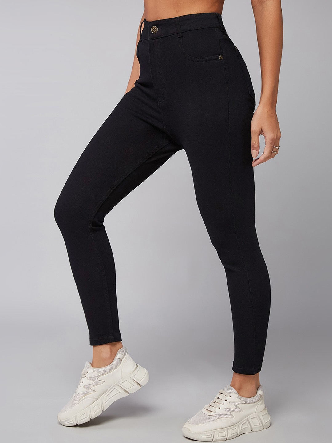 

DOLCE CRUDO Women Skinny Cropped Fit High-Rise Slash Knee Stretchable Jeans, Black