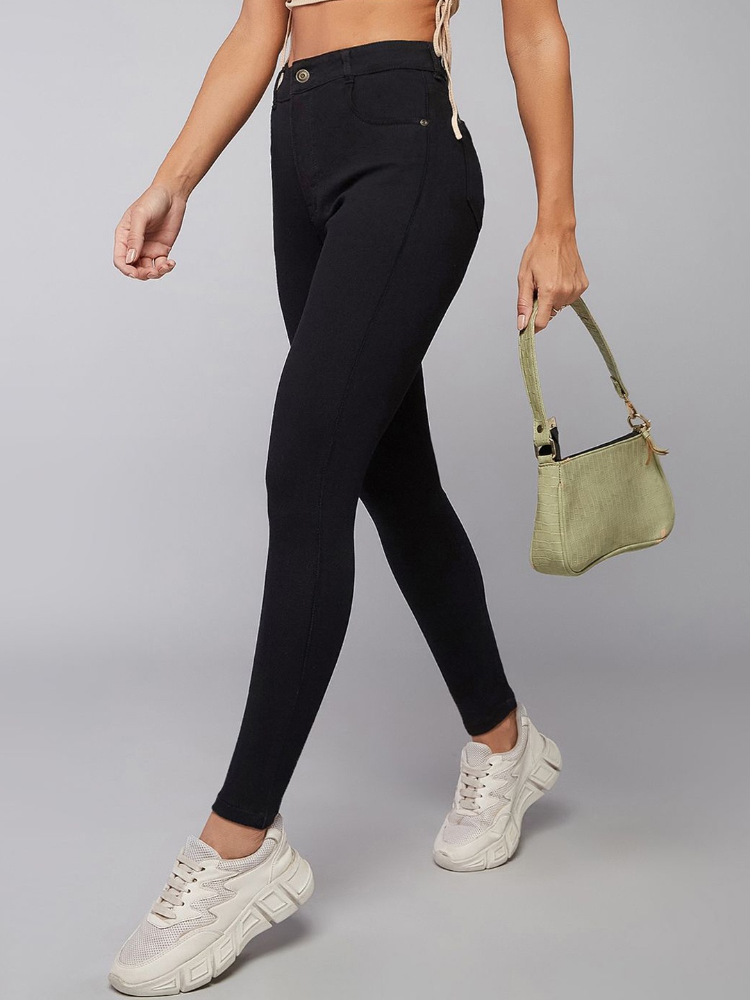 

DOLCE CRUDO Women Skinny Cropped Fit High-Rise Stretchable Jeans, Black