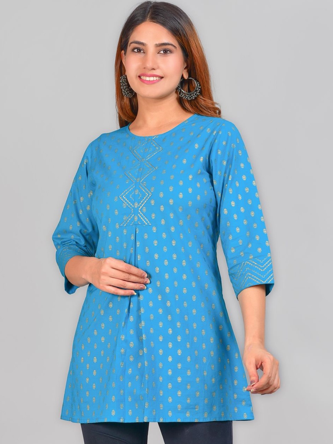 

KALINI Floral Printed Pure Cotton Kurti, Teal