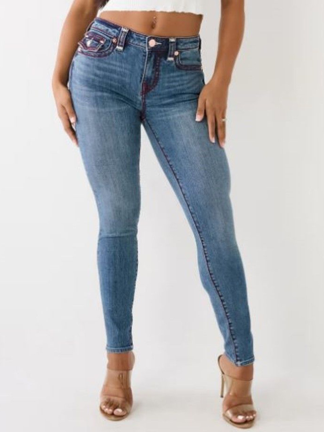 

True Religion Super T JENNIE Skinny Fit Mid-Rise Washed Jeans, Blue