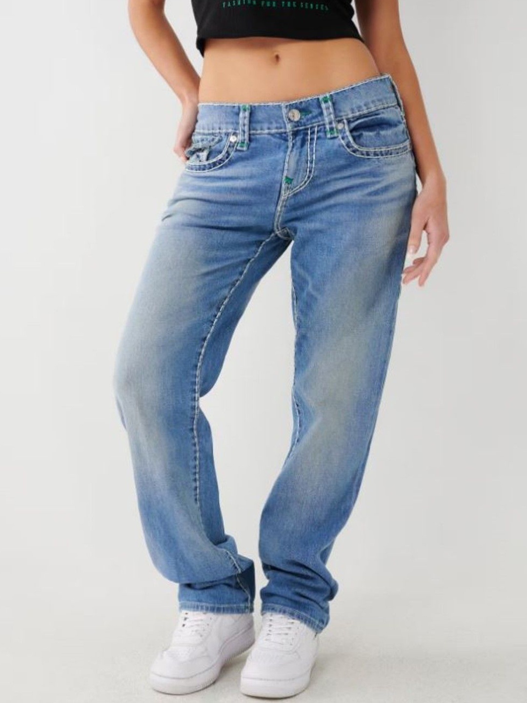 

True Religion Super T RICKI Straight Fit Mid-Rise Washed Jeans, Blue