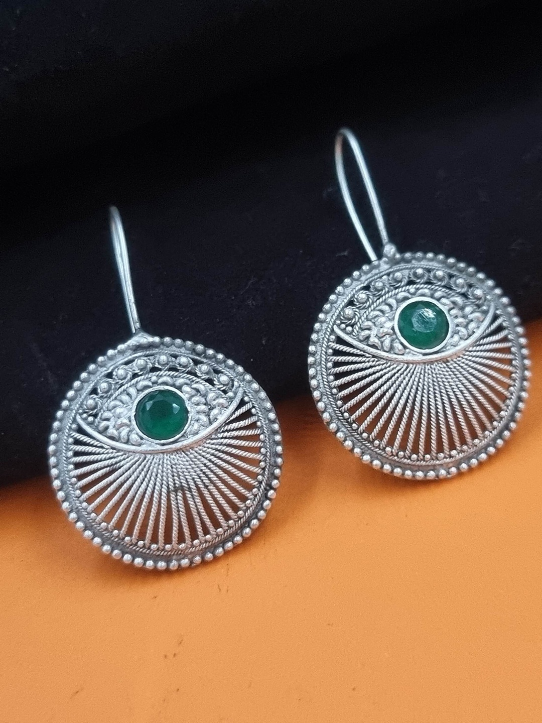 

Sangria Women Silver-Plated Stone-Studded Artificial Stones Oxidised Earrings