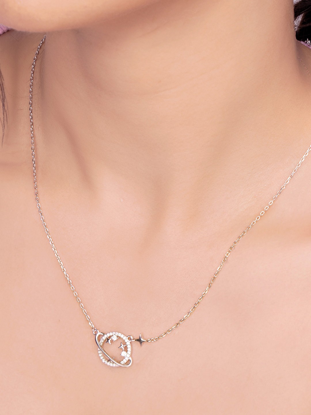 

Nistra Women Sterling Silver Rhodium-Plated The Galaxy Spinner Necklace