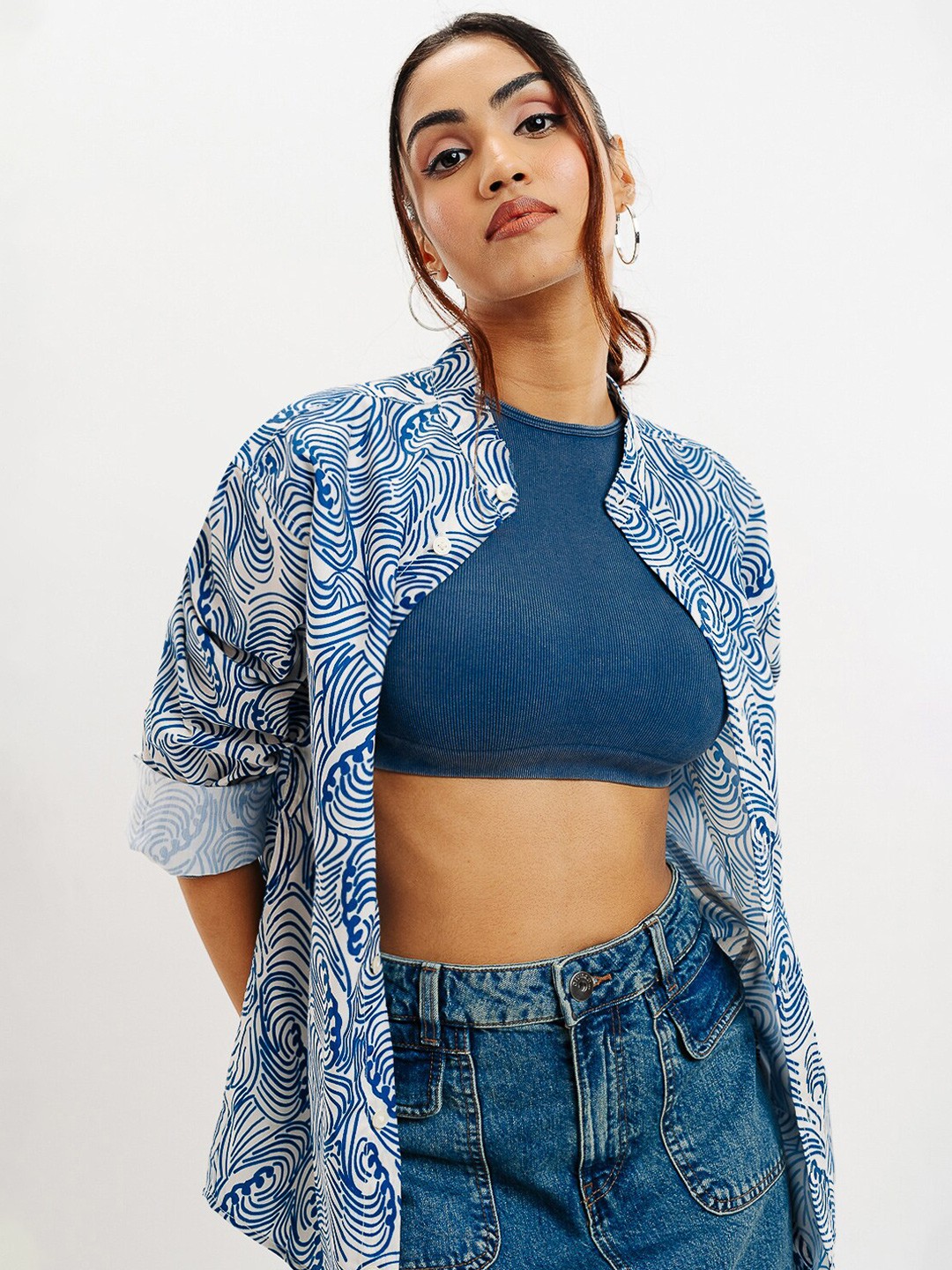 

FREAKINS Women Opaque Printed Casual Shirt, Blue