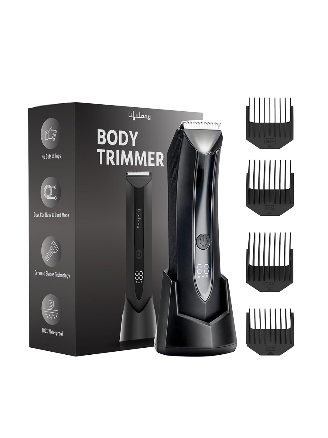 

Lifelong Men LLPCM404 100 Mins Runtime Rechargeable Waterproof Body Trimmer, Black