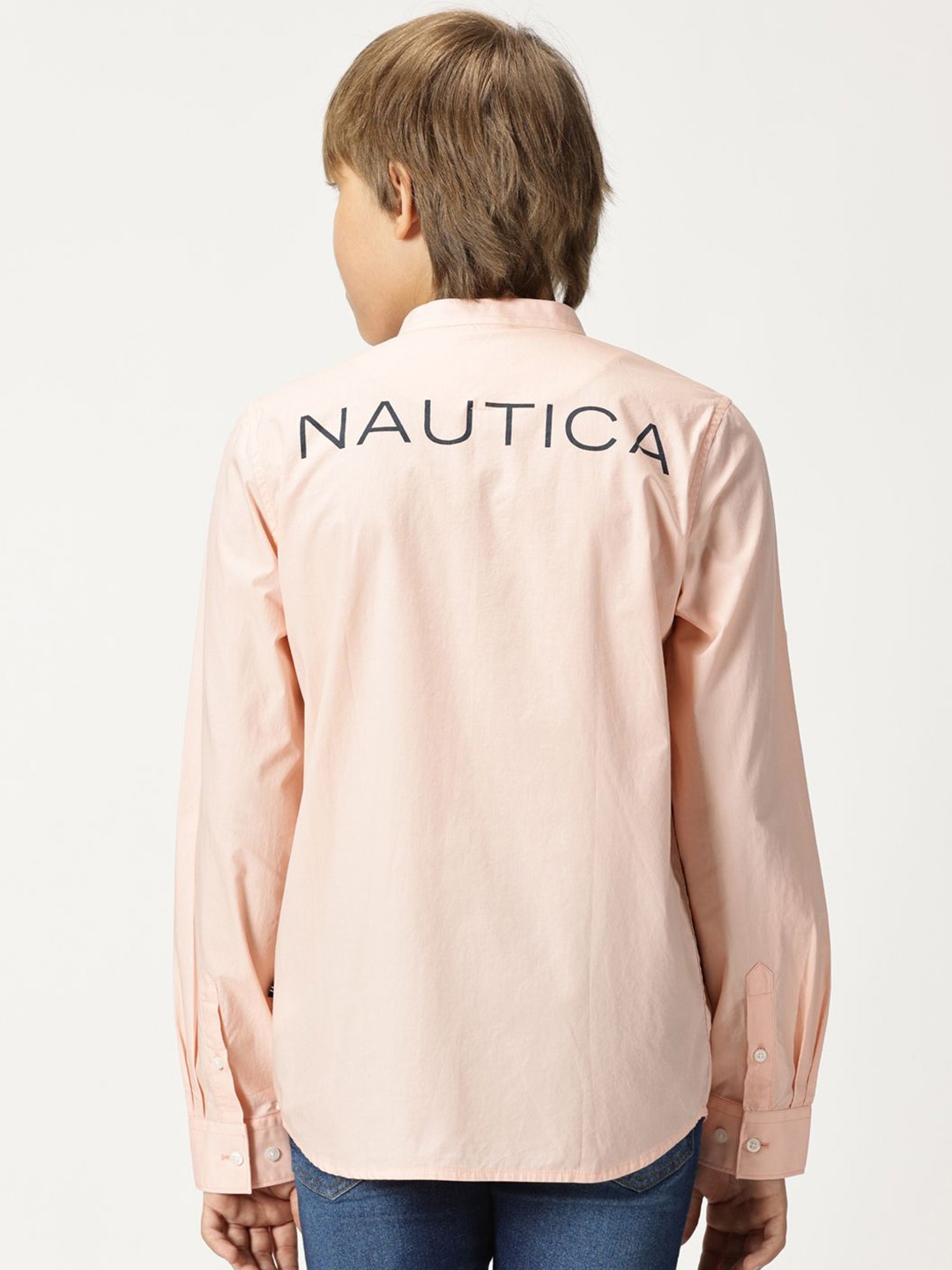 

Nautica Boys Premium Mandarin Collar Pure Cotton Casual Shirt, Peach