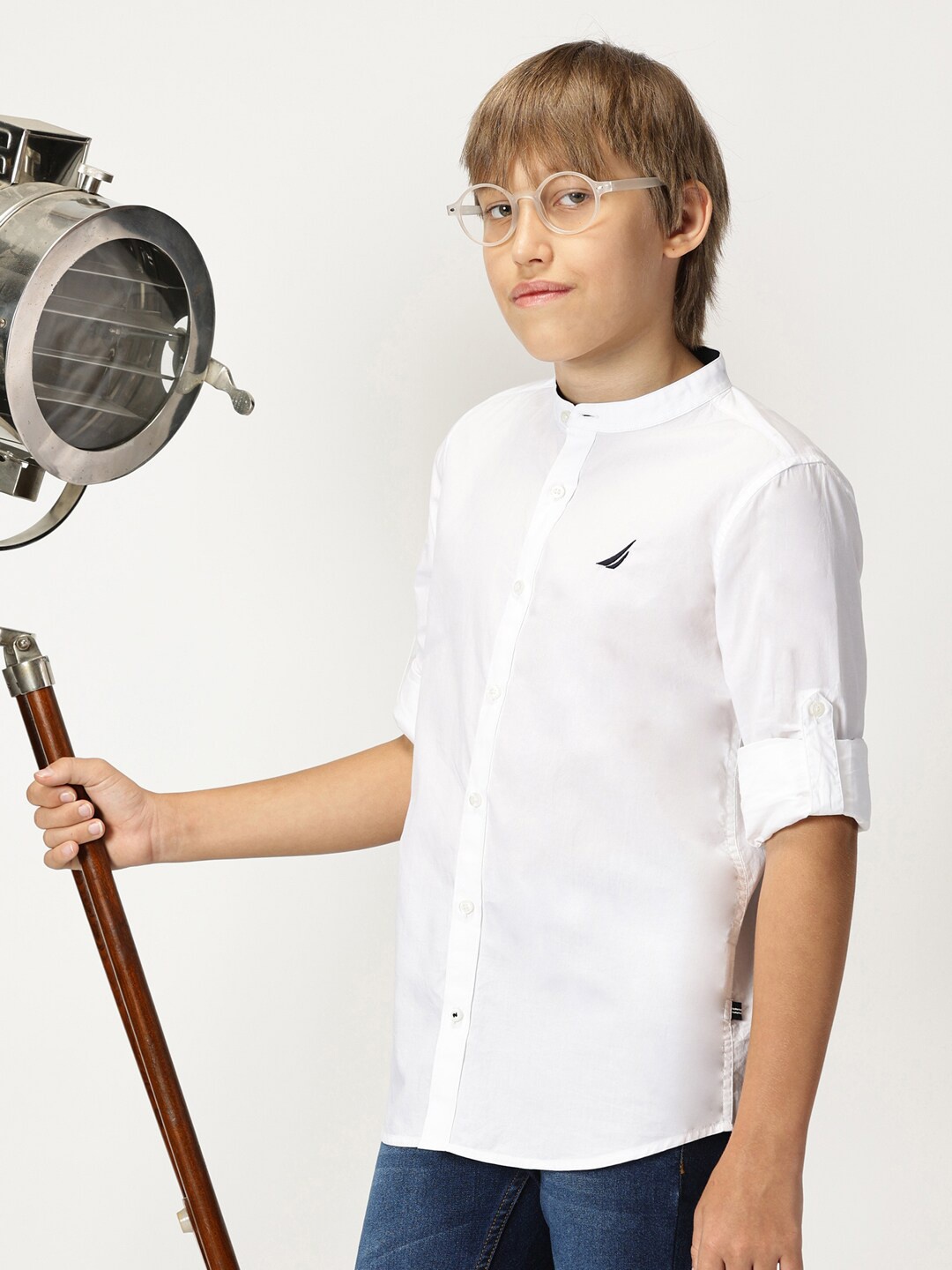 

Nautica Boys Premium Mandarin Collar Cotton Casual Shirt, White