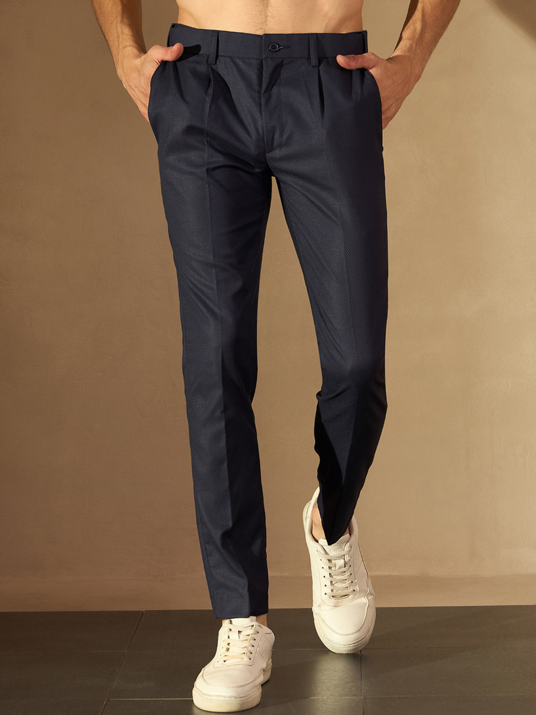 

DENNISON Men Smart Tapered Fit Easy Wash Trousers, Navy blue