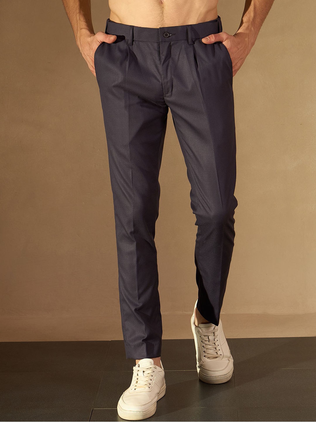 

DENNISON Men Smart Tapered Fit Easy Wash Joggers Trousers, Grey