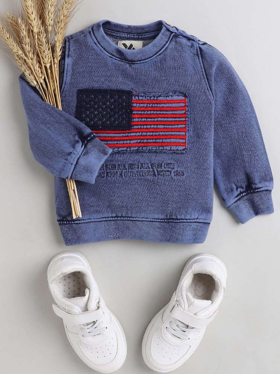 

Yellow Apple Boys Typography Printed Round Neck Pullover Sweater, Navy blue
