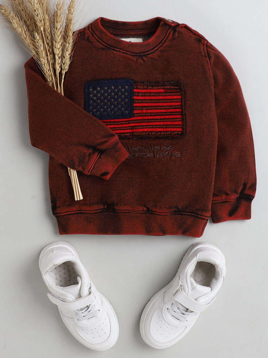 

Yellow Apple Boys Typography Printed Round Neck Pullover Sweater, Red