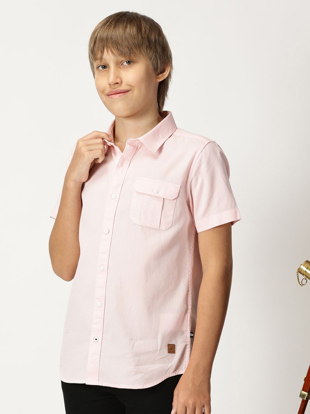 

Nautica Boys Premium Short Sleeves Pure Cotton Casual Shirt, Pink