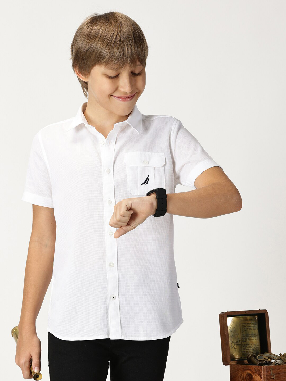 

Nautica Boys Premium Short Sleeves Pure Cotton Casual Shirt, White