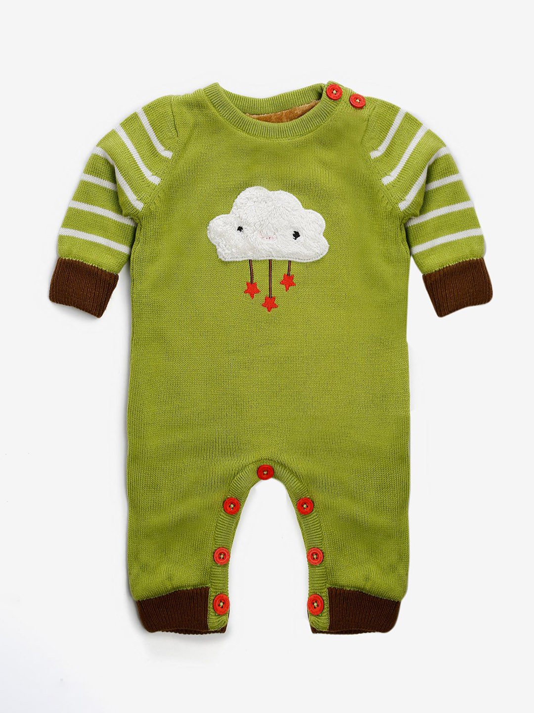 

Yellow Apple Infants Embroidered Full Sleeve With Inner Fleece Rompers, Green