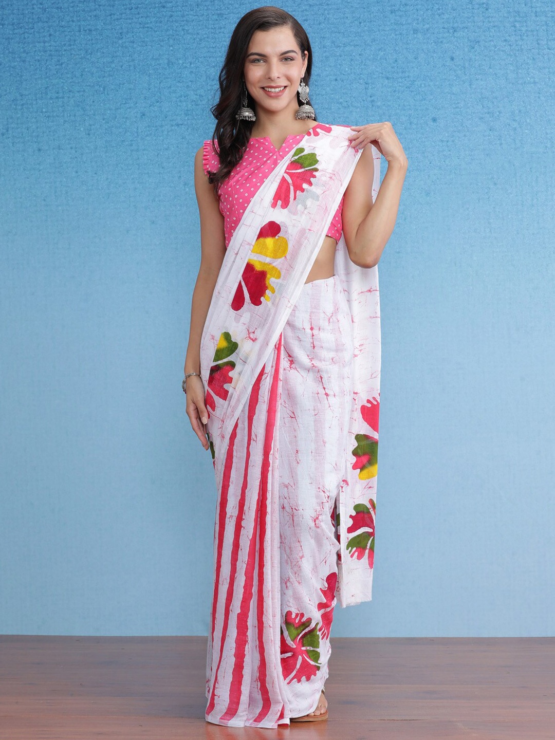 

Saree mall Pure Cotton Bagh Sarees, White