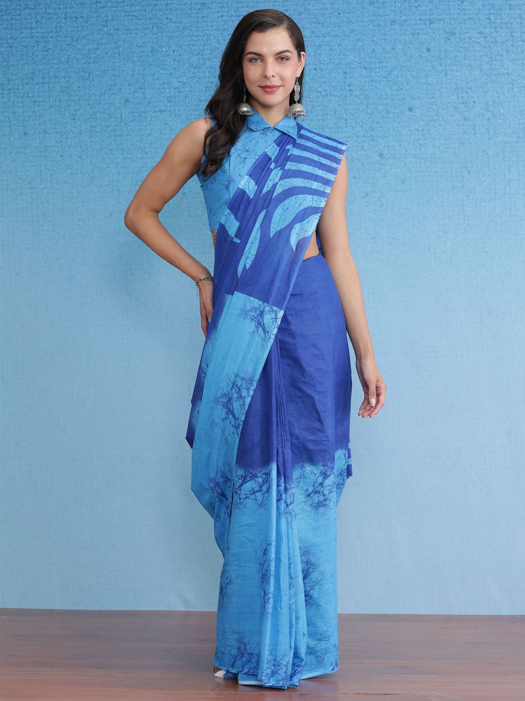 

Saree mall Poly Cotton Bagh Sarees, Blue