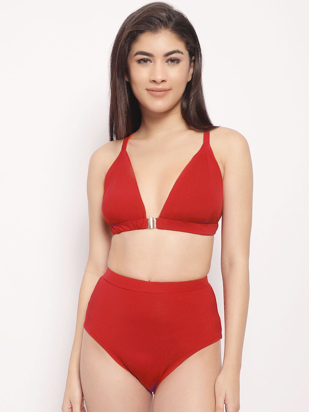 

EROTISSCH Shoulder Straps Solid Bikini Set, Red