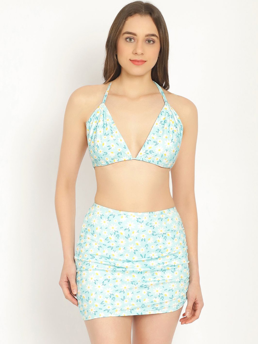 

EROTISSCH Floral Printed Halter Neck Bikini Set, Blue