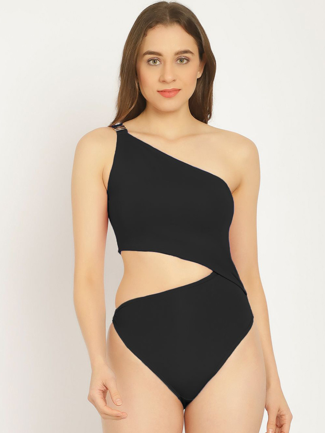 

EROTISSCH One Shoulder Solid Swim Bodysuit, Black