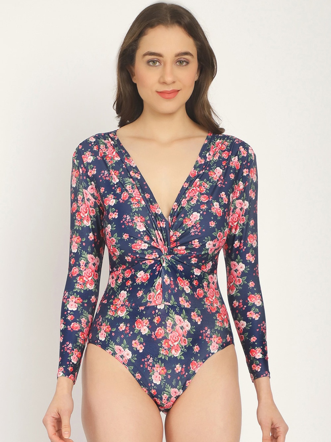 

EROTISSCH Floral Printed Swimwear Bodysuit, Blue