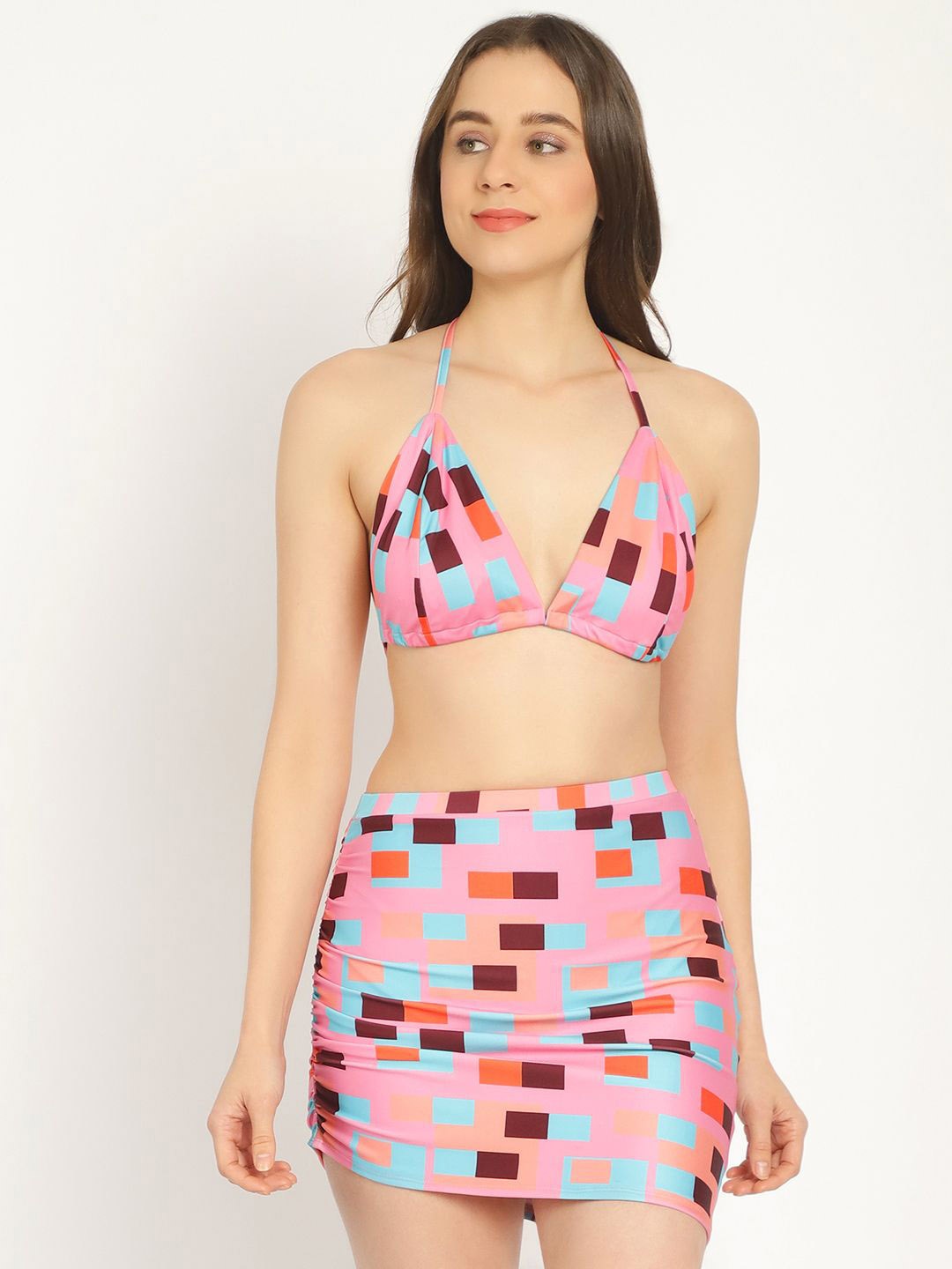

EROTISSCH V-Neck Printed Swimwear Cover Up Set, Pink