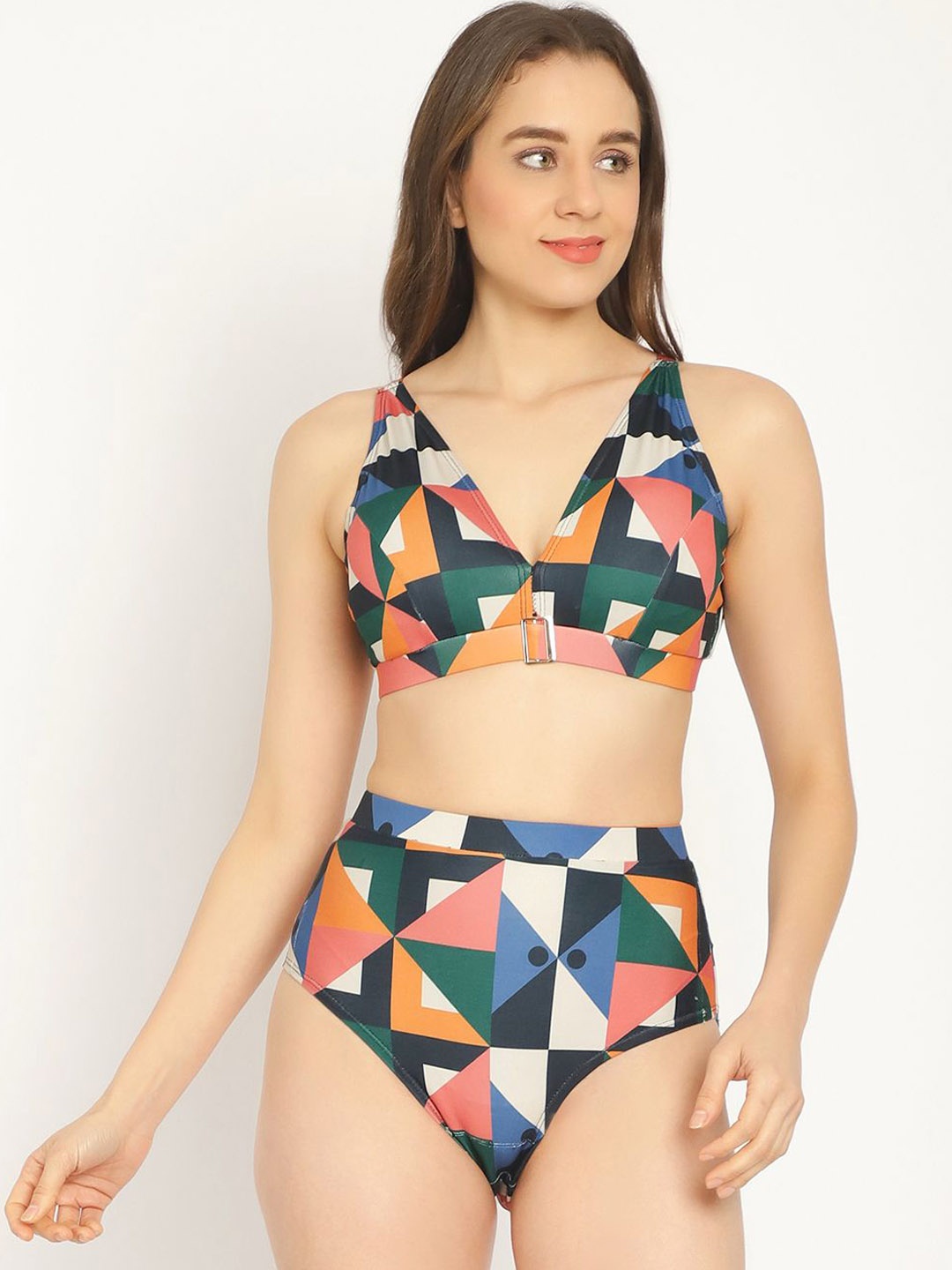 

EROTISSCH Printed Abstract Printed Shoulder Strap Swimwear Bikini Set, Multi