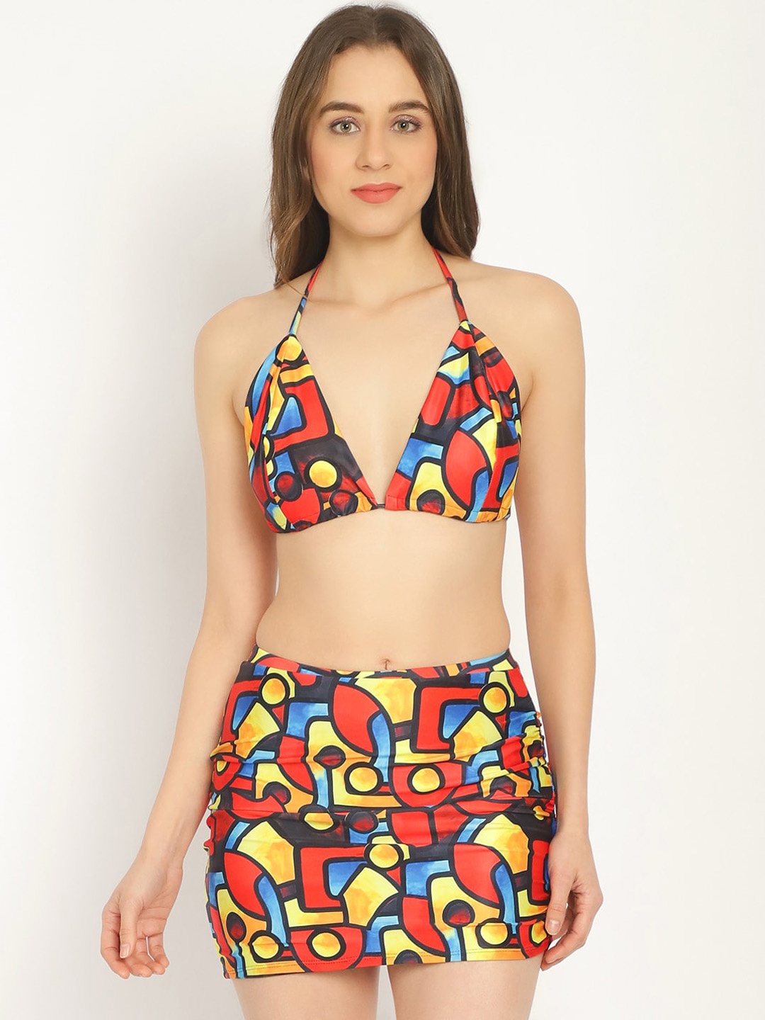 

EROTISSCH V-Neck Printed Swimwear Cover Up Set, Red
