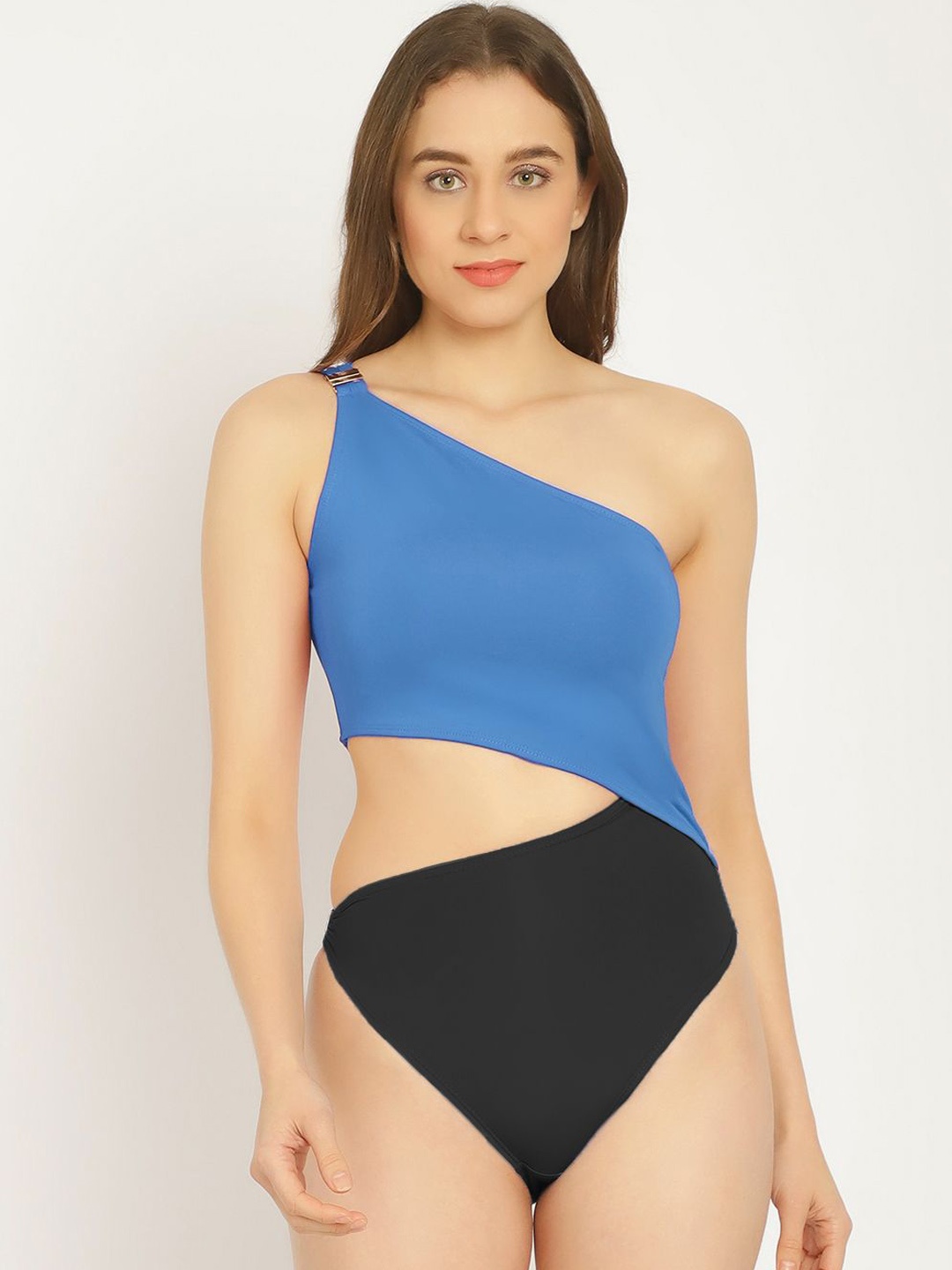 

EROTISSCH One Shoulder Cut-Out Waist Swim Bodysuit, Blue