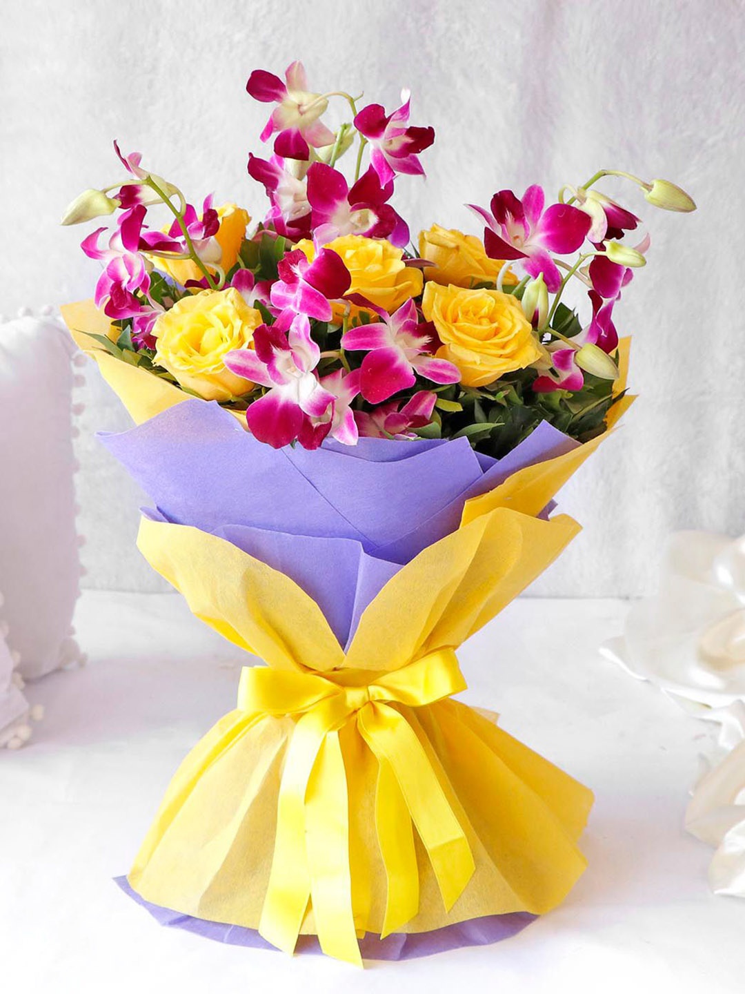 

IGP Beautiful Bouquet of Mixed Flowers Purple Orchids & Yellow Roses