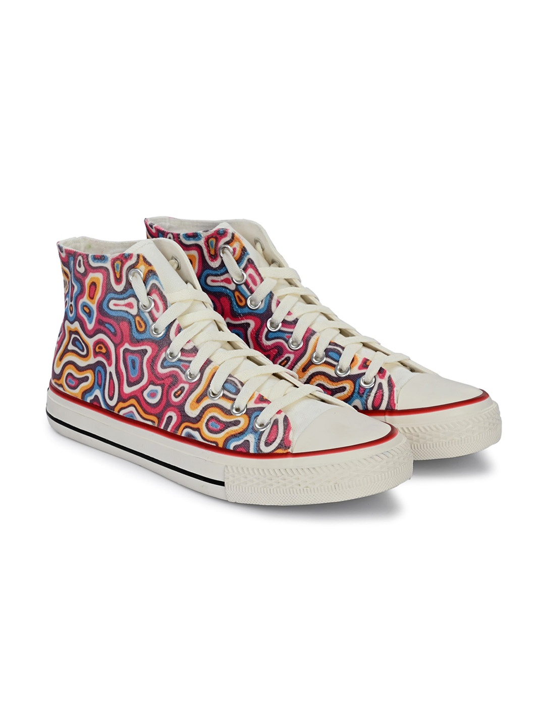 

CROWCIA LONDON Men Printed Round Toe Lightweight Canvas Sneakers, Pink