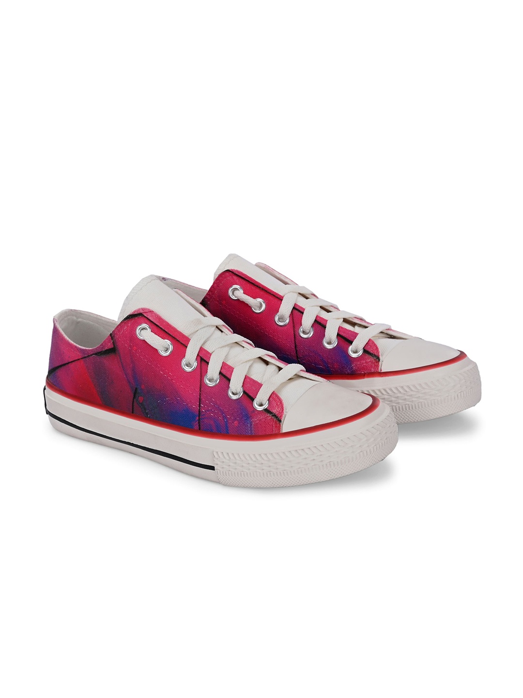 

CROWCIA LONDON Men Printed Round Toe Lightweight Canvas Sneakers, Pink