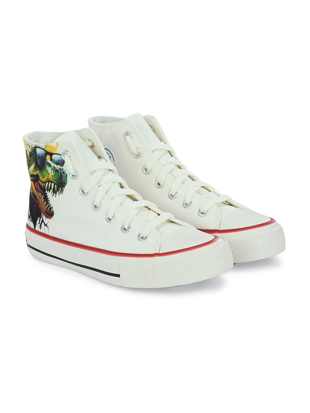 

CROWCIA LONDON Men Printed Round Toe Lightweight Canvas Sneakers, White