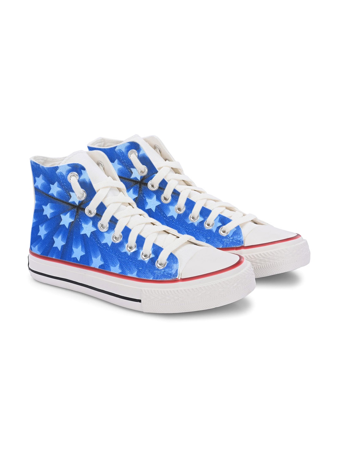 

CROWCIA LONDON Men Printed Round Toe Lightweight Canvas Sneakers, Blue